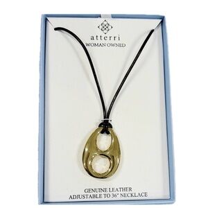 NWT ⚜️🤎⚜️ ATTERRI Genuine Leather Adjustable Necklace with Gold-toned Pendant